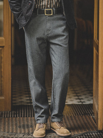 Striped Straight Grey Classic Suit Pants SM090522