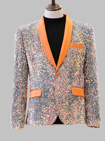 Men's Contrast Color Casual Sequin Party Blazer SMLB137