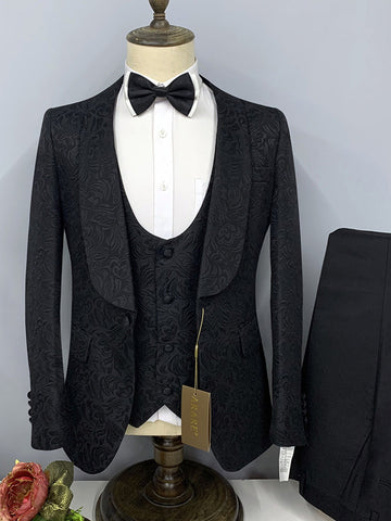 Groomsmen Wedding Jacquard Plus Size Three Pieces Suit SM090701