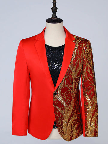 Embroidered Long Sleeve Gold Sequin Blazer SMLB139