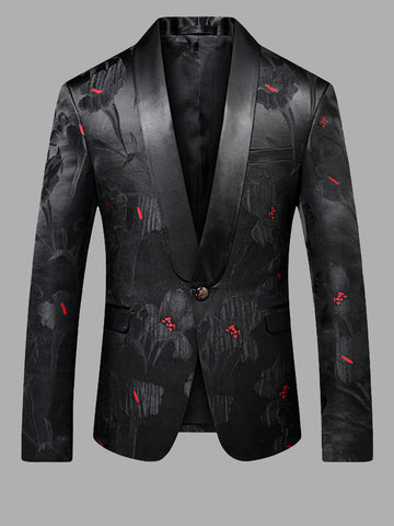 Jacquard Slim Fit Men's Black Blazer SMLB115