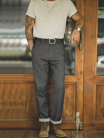 Striped Straight Grey Classic Suit Pants SM090522