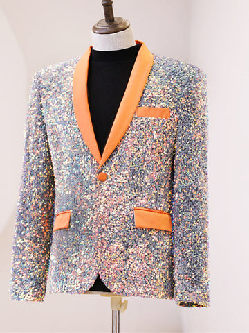 Men's Contrast Color Casual Sequin Party Blazer SMLB137