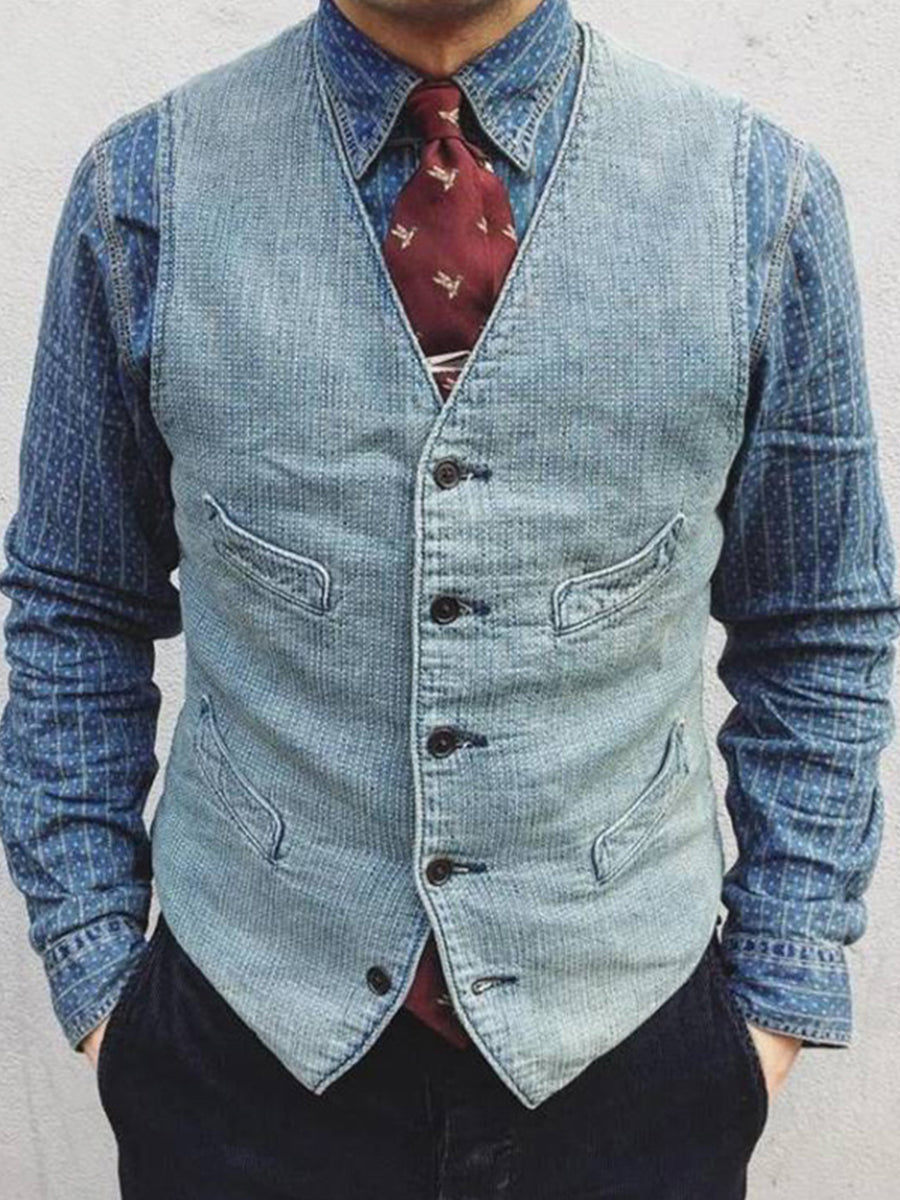 Slim Fit Men's Denim Vest SMLB098