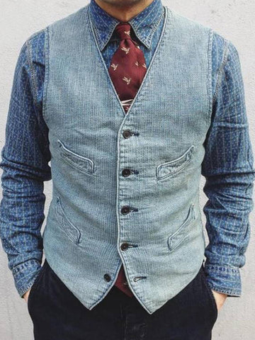 Slim Fit Men's Denim Vest SMLB098