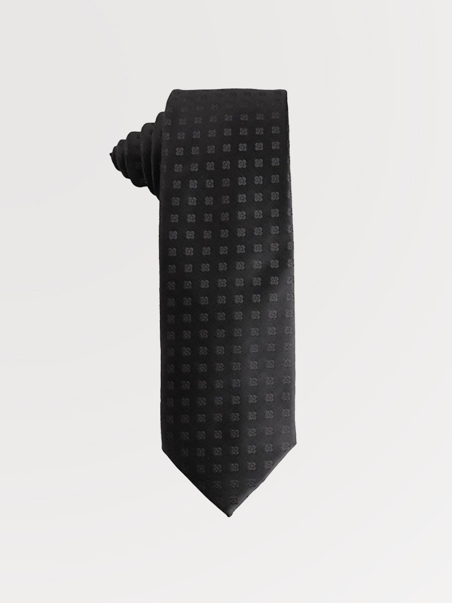 Men's Diamond Square Black Satin Formal Necktie SM112405