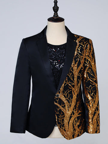 Embroidered Long Sleeve Gold Sequin Blazer SMLB139