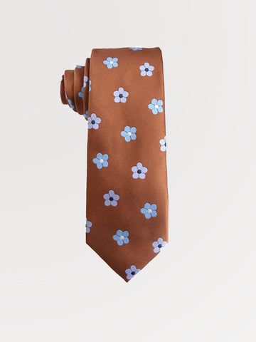 Men's Orange Floral Print Satin Formal Necktie SM112404