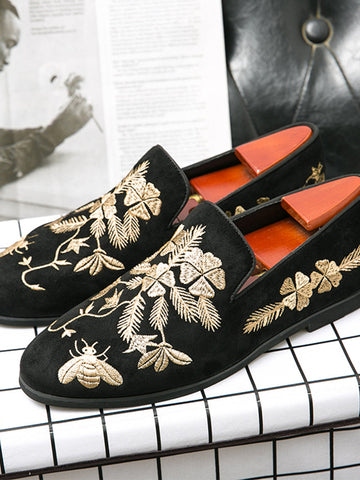 Business Chinese Style Embroidered Black Men's Shoes SM092016