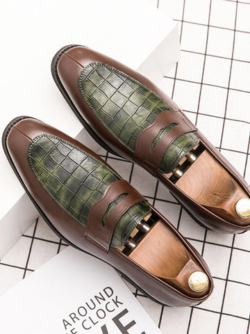 Crocodile Pattern Point Toe Men's Brown Leather Shoes SM092015