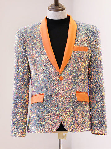 Men's Contrast Color Casual Sequin Party Blazer SMLB137