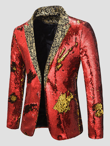 Men's Color Block Sequin Fashion Jacquard Blazer SM100601