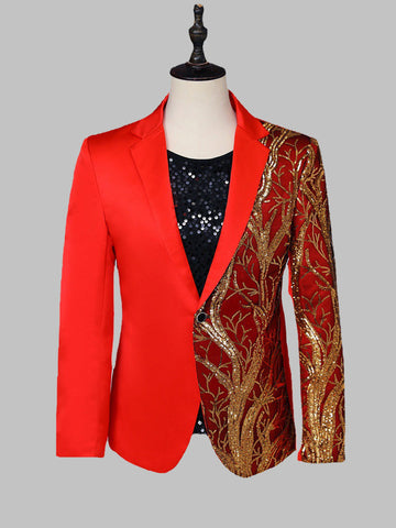 Embroidered Long Sleeve Gold Sequin Blazer SMLB139