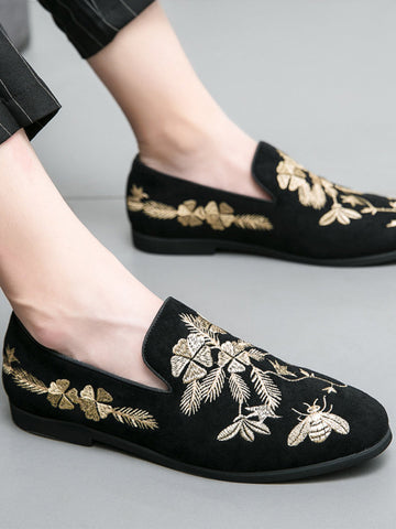 Business Chinese Style Embroidered Black Men's Shoes SM092016