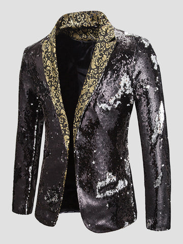 Men's Color Block Sequin Fashion Jacquard Blazer SM100601