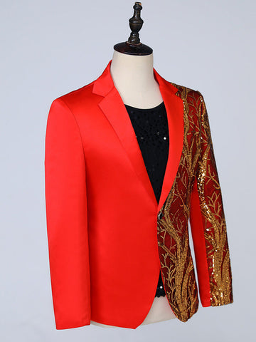 Embroidered Long Sleeve Gold Sequin Blazer SMLB139