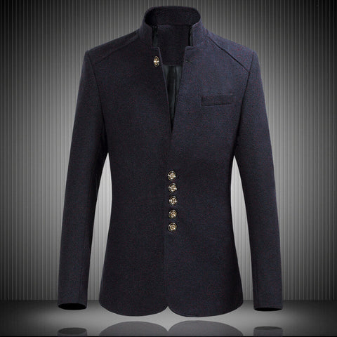 Men's Single-Breasted Stand Collar Woolen Suit Blazer SM102504