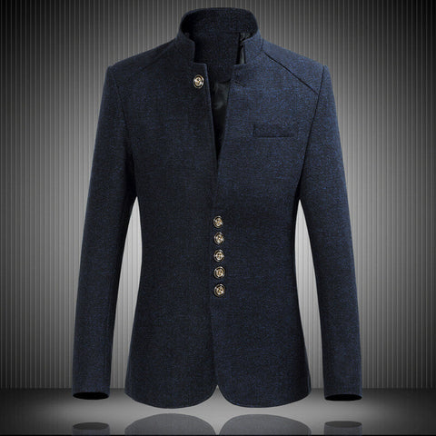 Men's Single-Breasted Stand Collar Woolen Suit Blazer SM102504