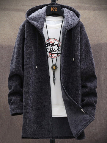 Men Solid Color Mid-length Warm Hooded Jacket SM102602