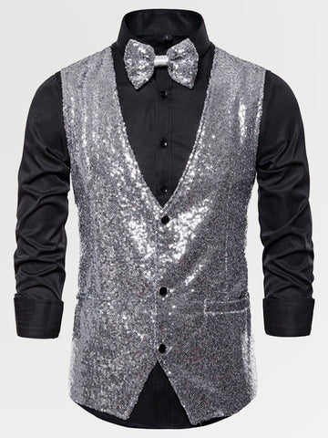 Men's Slim Fit V-Neck Glitter Vest SM102706