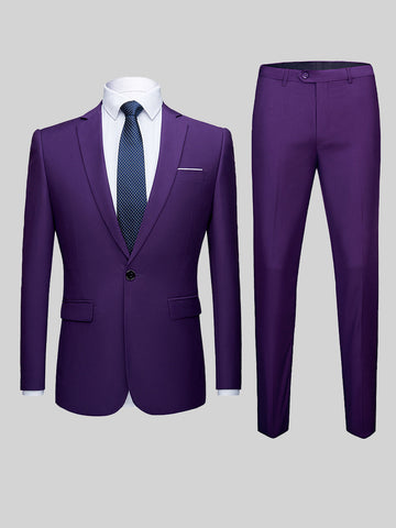 Men's Solid Color Slim Fit Casual Blazer Two-Piece Suit SM090503