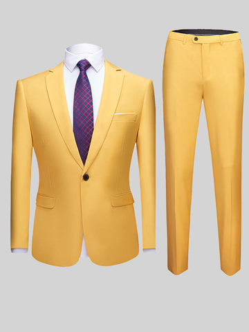 Men's Solid Color Slim Fit Casual Blazer Two-Piece Suit SM090503