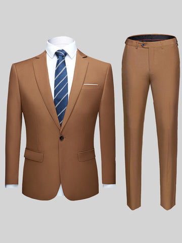 Men's Solid Color Slim Fit Casual Blazer Two-Piece Suit SM090503