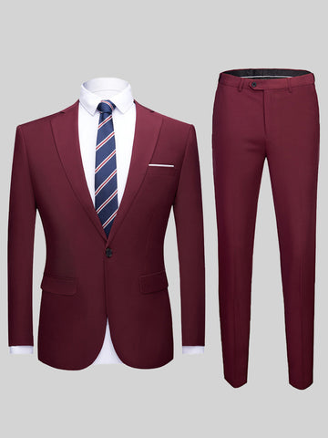 Men's Solid Color Slim Fit Casual Blazer Two-Piece Suit SM090503