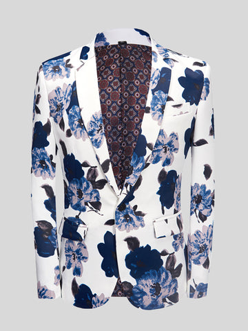 Men's Blue Printed Blazer Two-Piece Suit SM090514