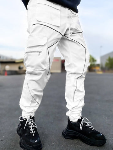 Men's Loose Pocket Overalls Drawstring Velcro Sweatpants SM090527