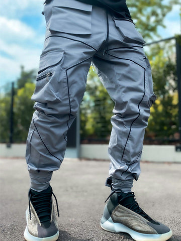 Men's Loose Pocket Overalls Drawstring Velcro Sweatpants SM090527