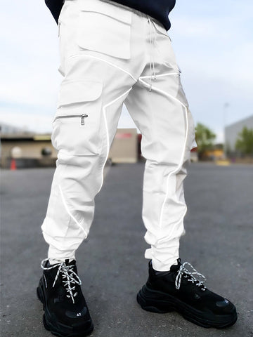 Men's Loose Pocket Overalls Drawstring Velcro Sweatpants SM090527