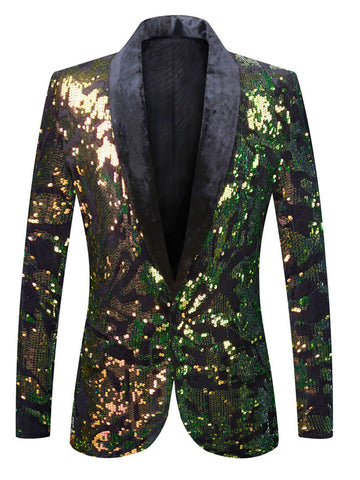 Men's Green Velvet Sequin Slim Fit Blazer SMLB084