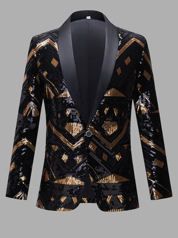 Black Gold Long Sleeve Sequin Men's Suit SMLB111