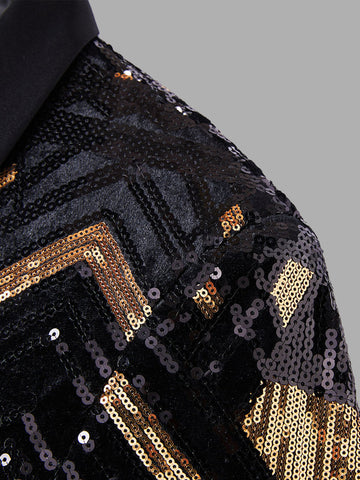 Black Gold Long Sleeve Sequin Men's Suit SMLB111