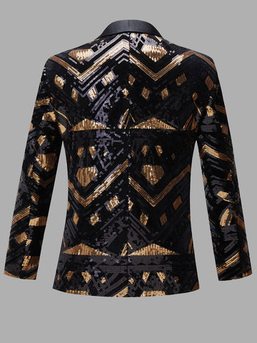 Black Gold Long Sleeve Sequin Men's Suit SMLB111