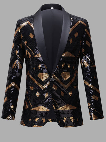 Black Gold Long Sleeve Sequin Men's Suit SMLB111