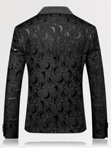 Men's Black Floral Pattern Jacquard Slim Fit Blazer SM101204