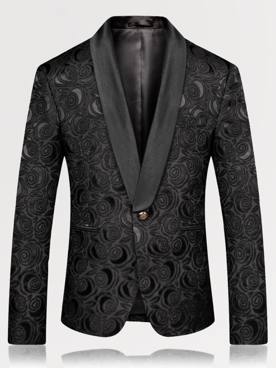 Men's Black Floral Pattern Jacquard Slim Fit Blazer SM101204